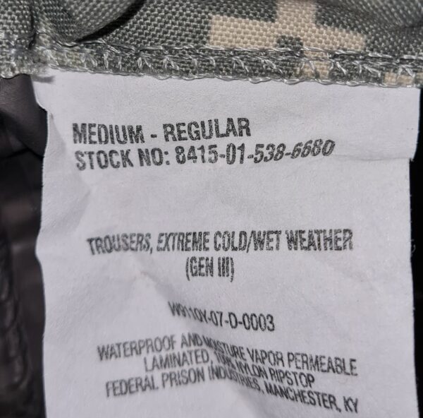Original US Army GEN III Extreme Cold Weather Hose / Trouser ACU digital - Gr. Medium / Regular – Bild 3